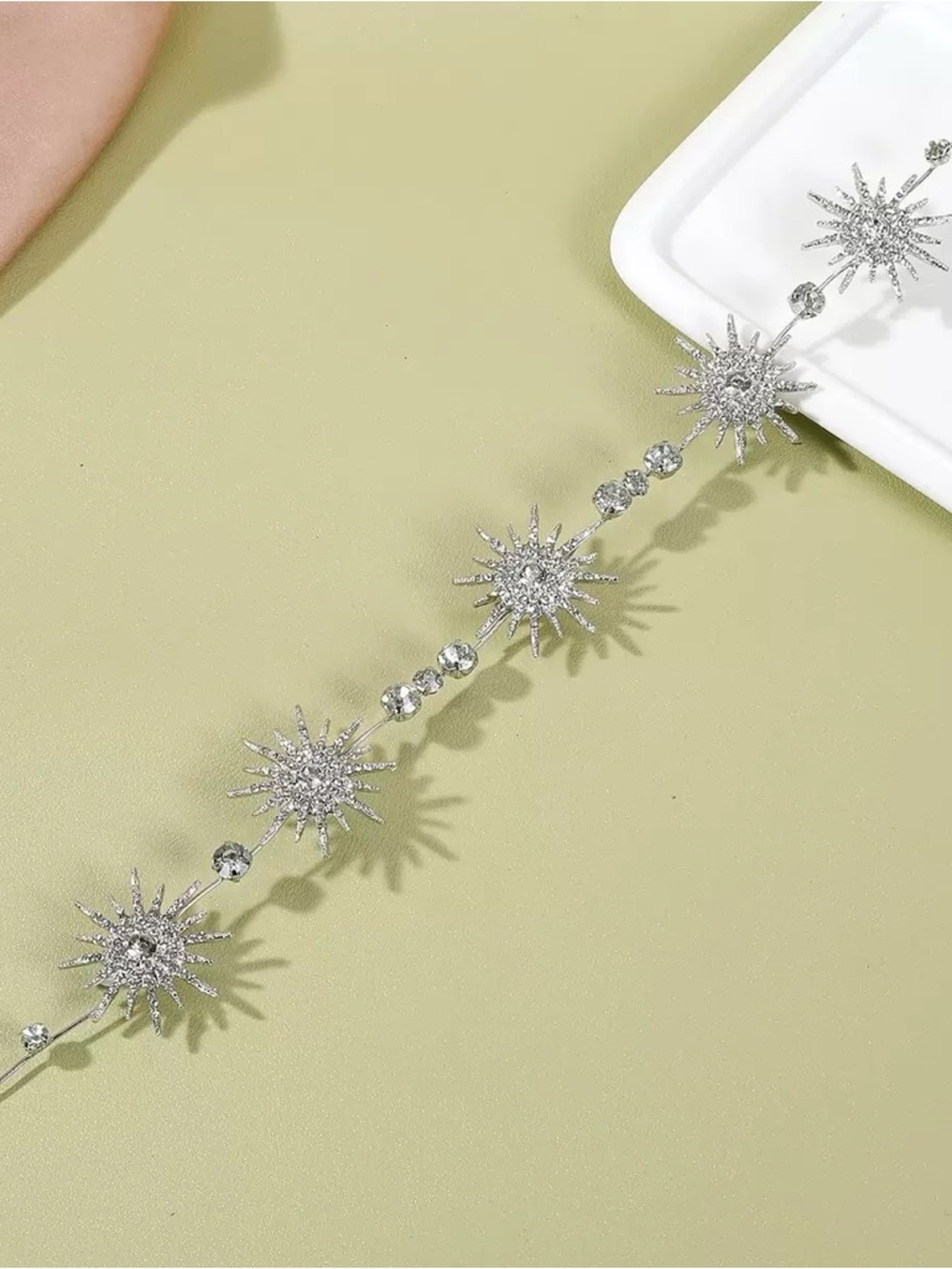 Rhinestone Starburst Hair Chain - Silver Crystal